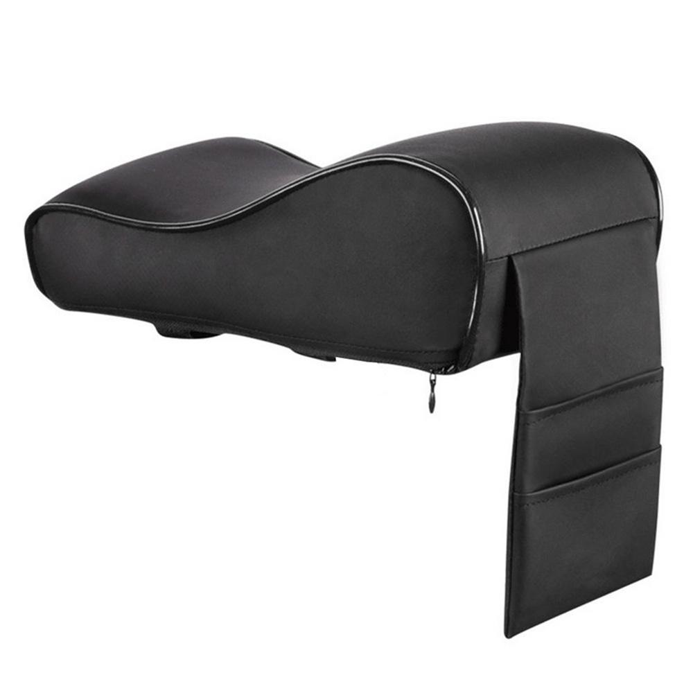 1Pc Black Car Suv Armrest Box Mat Heightened Pad Double Bag Pu Leather Universal