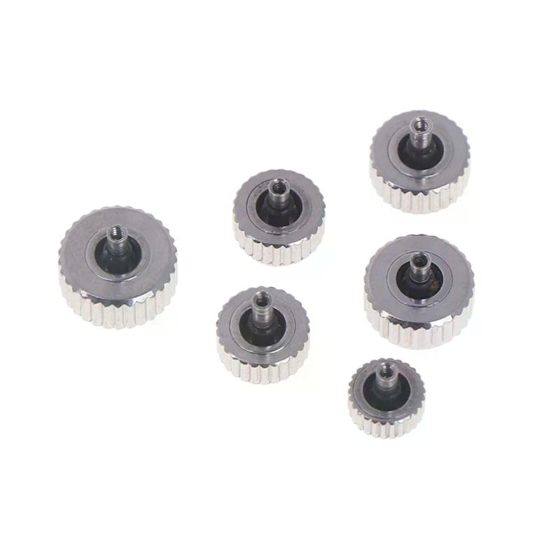 2PCS Silver Color Steel Watch Crown 4.5mm To 7mm Head Diameter With Long Post For Watch Crowns Repair