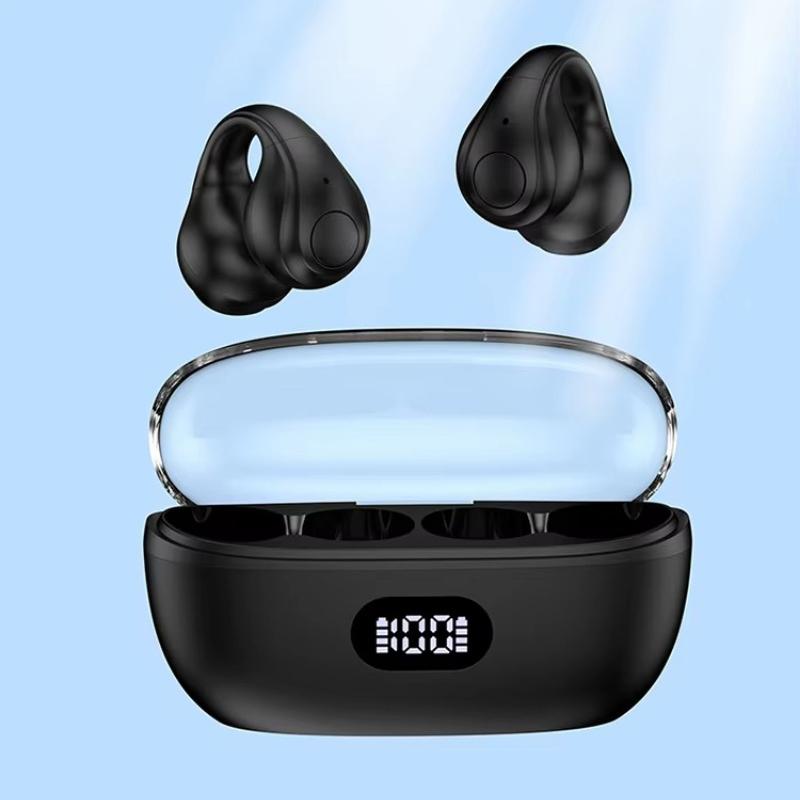 Transparent Warehouse Ear Clip Bluetooth Headset with Digital Display Noise Reduction Bone Conduction Earphones