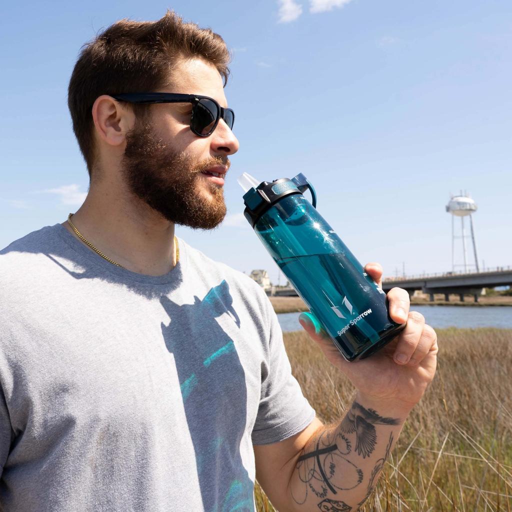 Super Sparrow Wasserflasche 1L Hergestellt mit Tritan Strohhalm Geeignet für Outdoor und Training - - In Amerika hergestellt BPA-frei - Sport, Schule, Baseball,