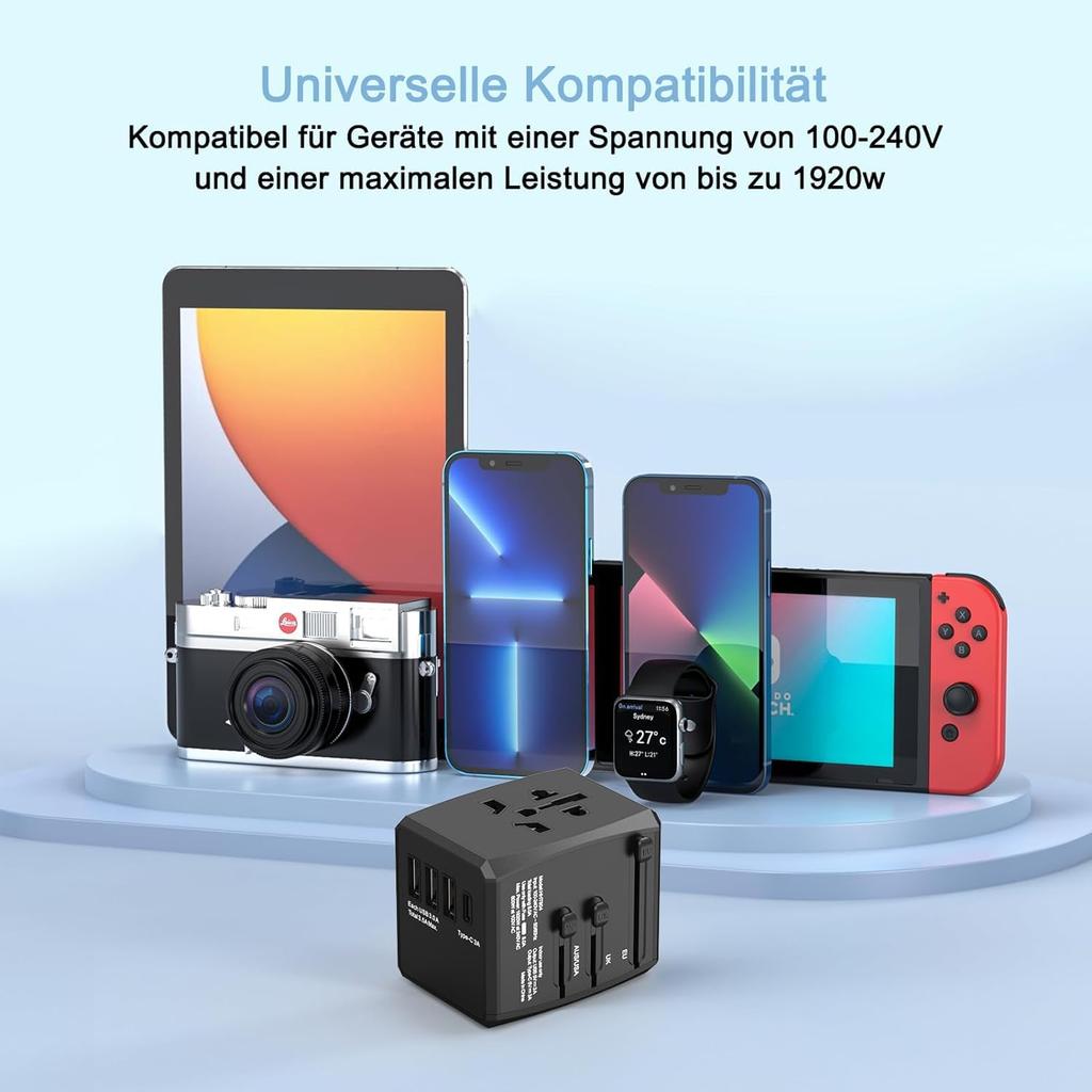 Amoner International Adapter Type Travel Power Fast 3 Ports and 1 AC Adapter Compatible with Type C International Black Converter, C, Transformer,