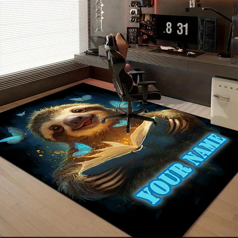 1PC Custom Name Sloth Adventure Theme Floor Mat Ideal for Living Room, Game Rooms, Office, Bedroom Floor Mat Playful Design