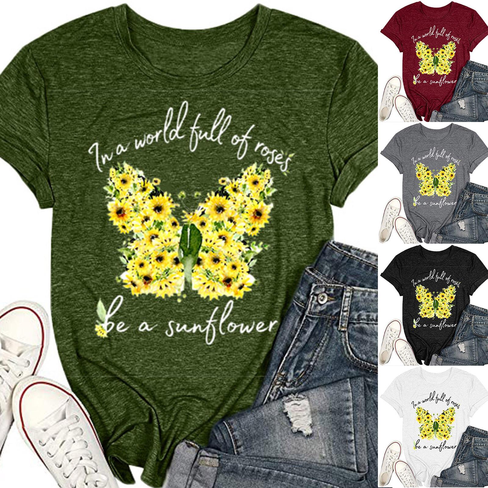 

Women Fashion Butterfly Printing Short T-Shirt Loose Blouse Top Shirt