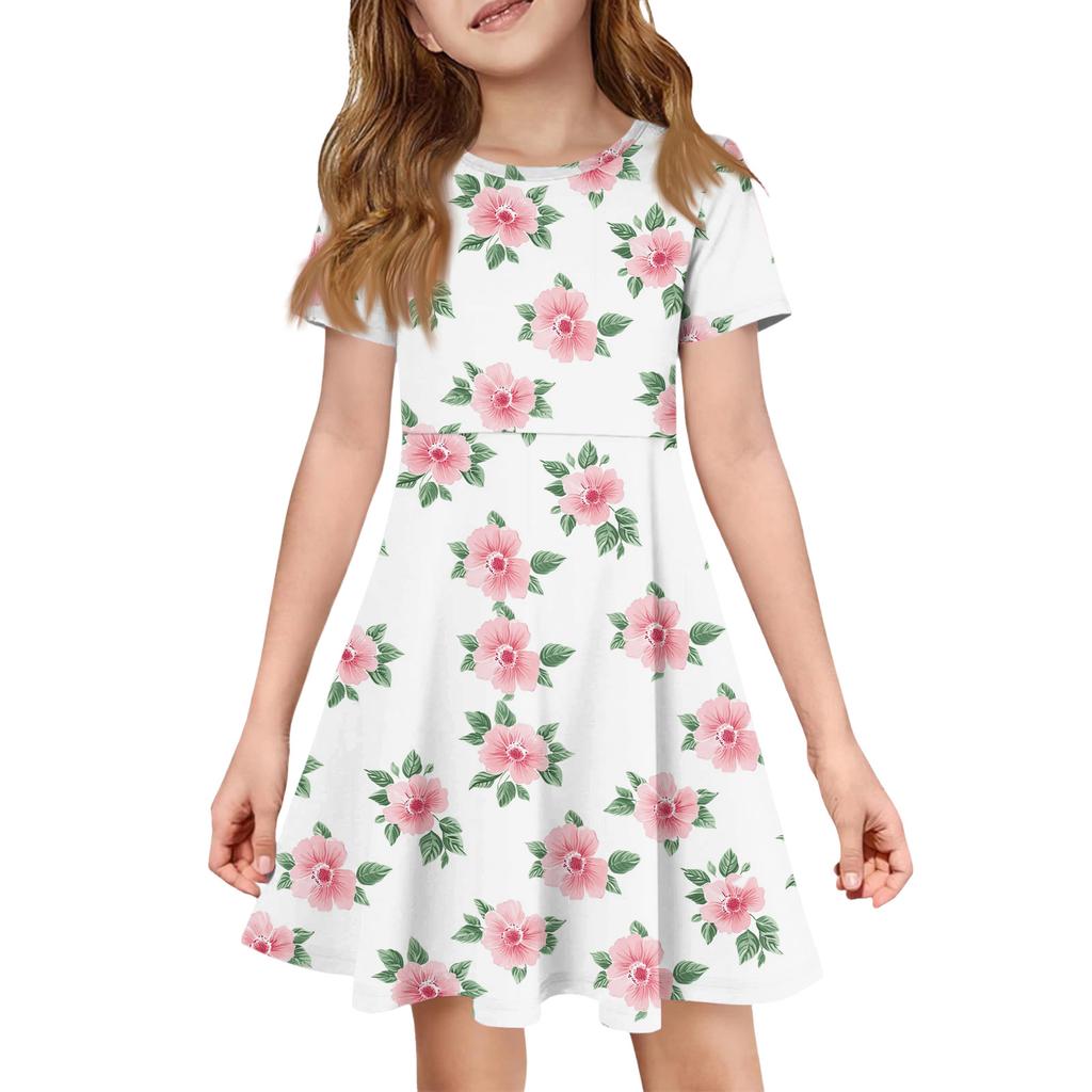 Girl Summer Dress Color & Print Short Sleeve Dress With Pocket Casual Dress Shorts Sleeve Party Dress Easter Day