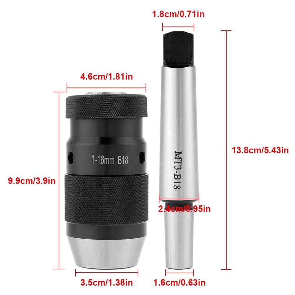 1-16mm Capacitate 45# Mandrină de burghiu cu strung fără cheie din oțel cu autostrângere cu arbore conic MT3-B18