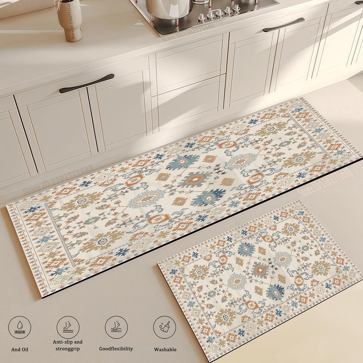 

Прикроватный Коврик для Гостиной, Кабинета, Кухни, Коврик для Двора, Входной Коврик в Этническом Стиле, Впитывающий Коврик для Пола, Ковер из Кристаллического Бархата с Нескользящей Основой 40cmx60cm 1pc