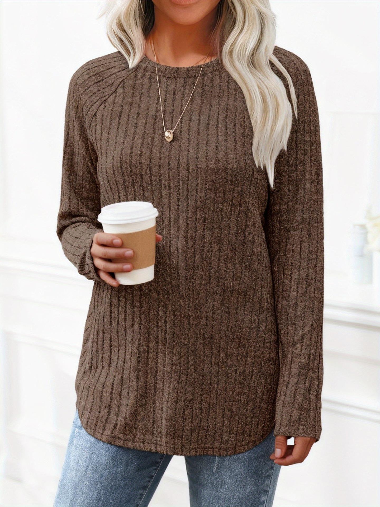 Plus Size Women s Autumn Solid Round Neck Long Sleeve High-Low Hem Top 5XL