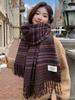 Women Winter Knitted Scarf Headscarf Lady Men Preppy Retro Striped Print Tassel Scarve Male Foulard Wrap Shawl Casual Korean New