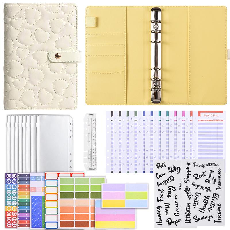 3D Heart Pattern A6 Loose-Leaf Notebook with PU Cover