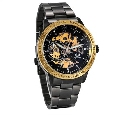 Men's Automatic Skeleton Watch Waterproof Numeric Analog Stainless Steel Band Business Casual Black Gift for Boyfriend Father’s Day