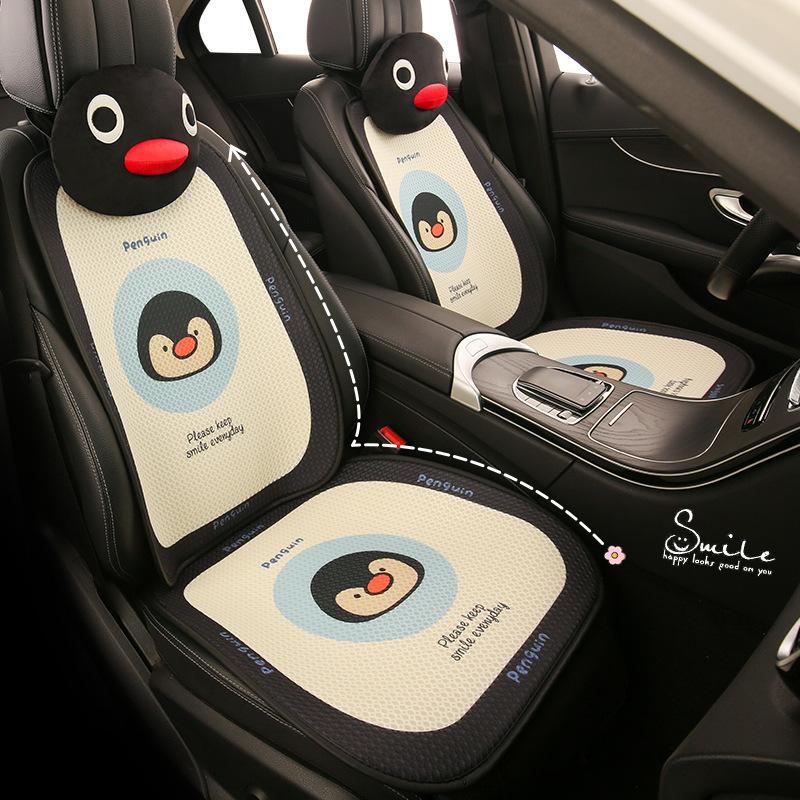 Cute Penguin Cartoon Seat Cushion Breathable Four Seasons Universal Comfortable Headrest Waist Support Penguin Seat Covers