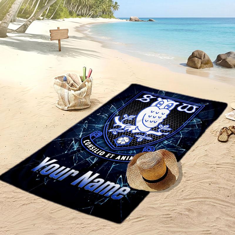 Sheffield Wednesday FC Personalized Printed Beach Towel Soccer Logo Support Custom Name Text Absorbent Towel For Sport Travel Special Gift