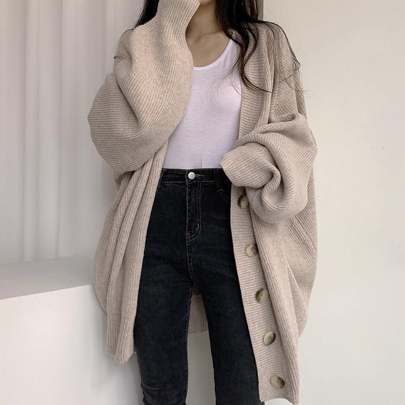 Cardigan Sweater Coat Women Knitted Jackets Autumn Winter Fashion Female Long Sleeve V-neck Loose Casual Sweaters Cardigans