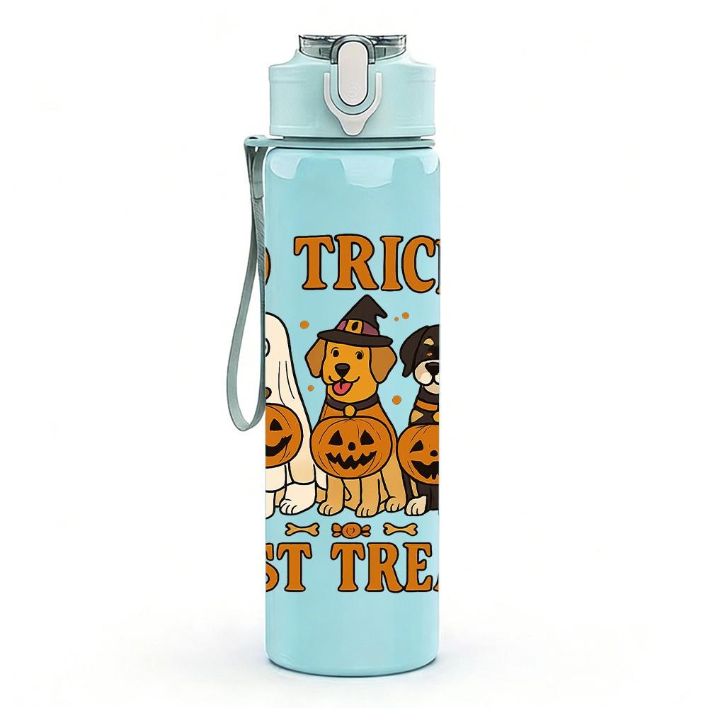 1PC No Tricks Just Treats Pumpkin 750ml Color Plastic Sports Water Bottle Leakproof Flip Straw Lid Suitable for Sports Office Home Use