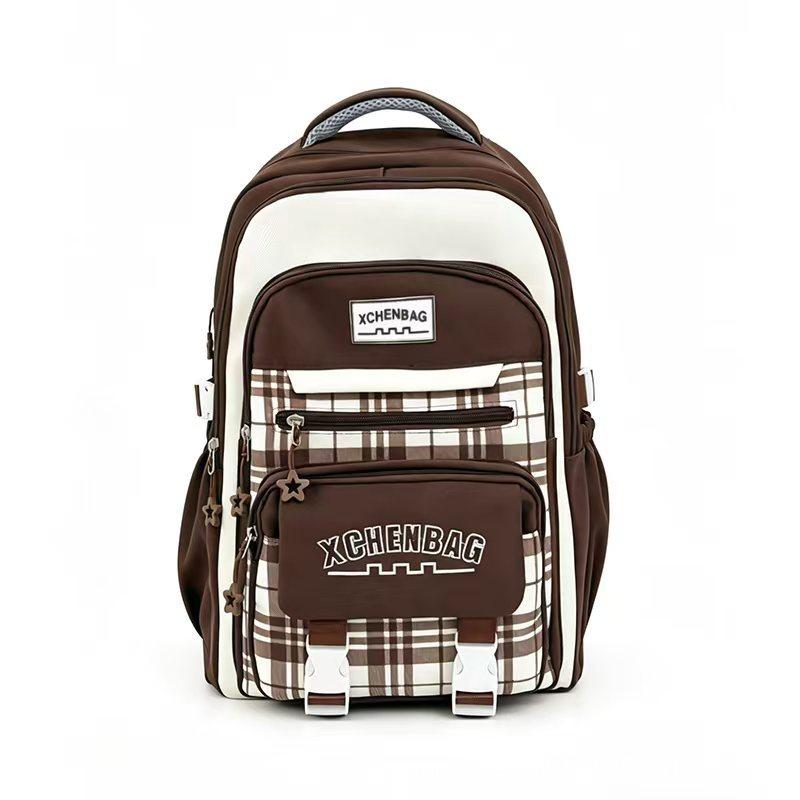 Schoolbag new student schoolbag travel backpack plaid contrasting color college style middle school student multi-compartment backpack