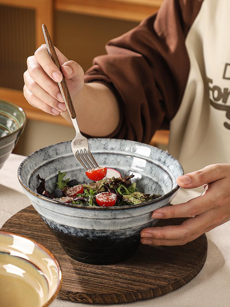 Ceramic retro large household soup bowl, Japanese restaurant commercial bamboo hat bowl, heat-resistant ramen