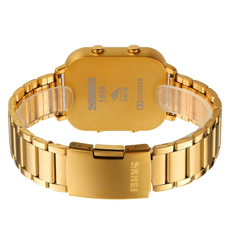 SKMEI 1888 New Design Golden Mens Digital Watch Costume Stainless Steel Band Rectangle Chrono Vintage Business Wristwatch