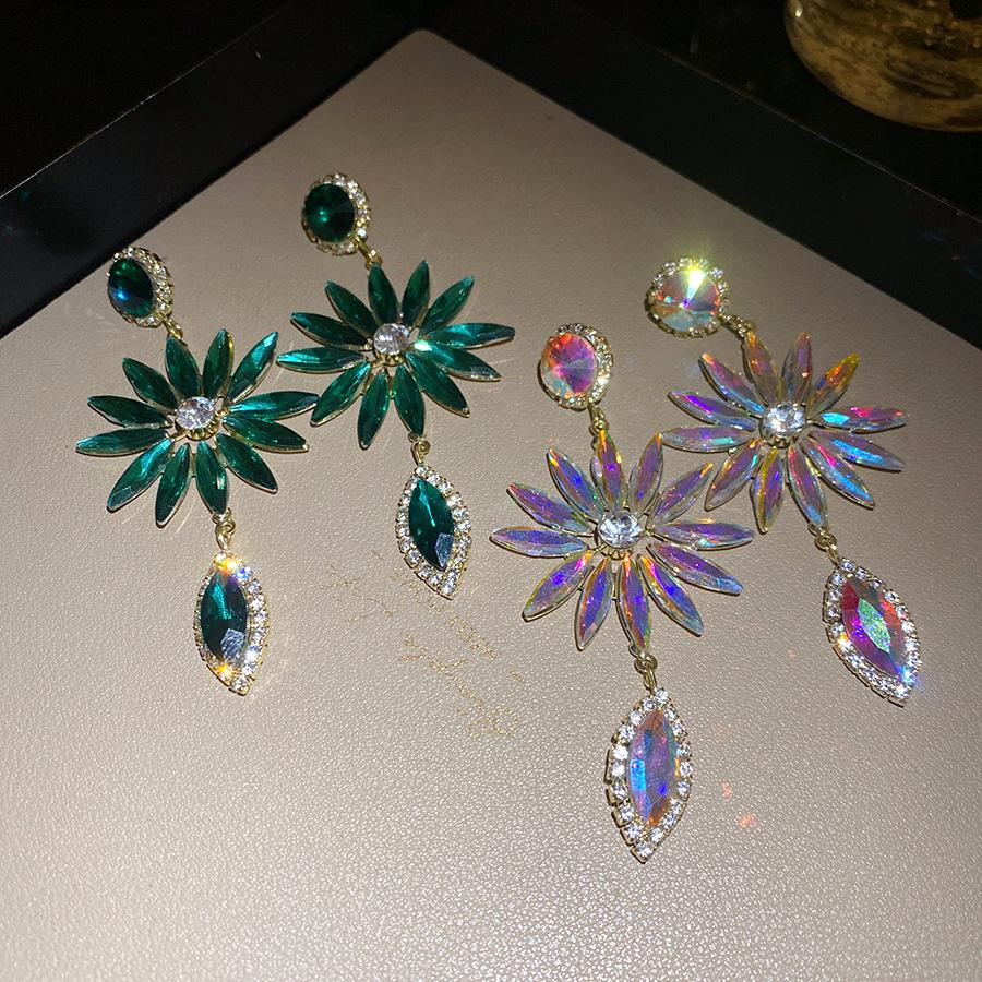 Inlaid Rhinestone Round Flower Fringed Earrings for Women Exaggerated Personality Drop Earring Luxury Designer Zircon