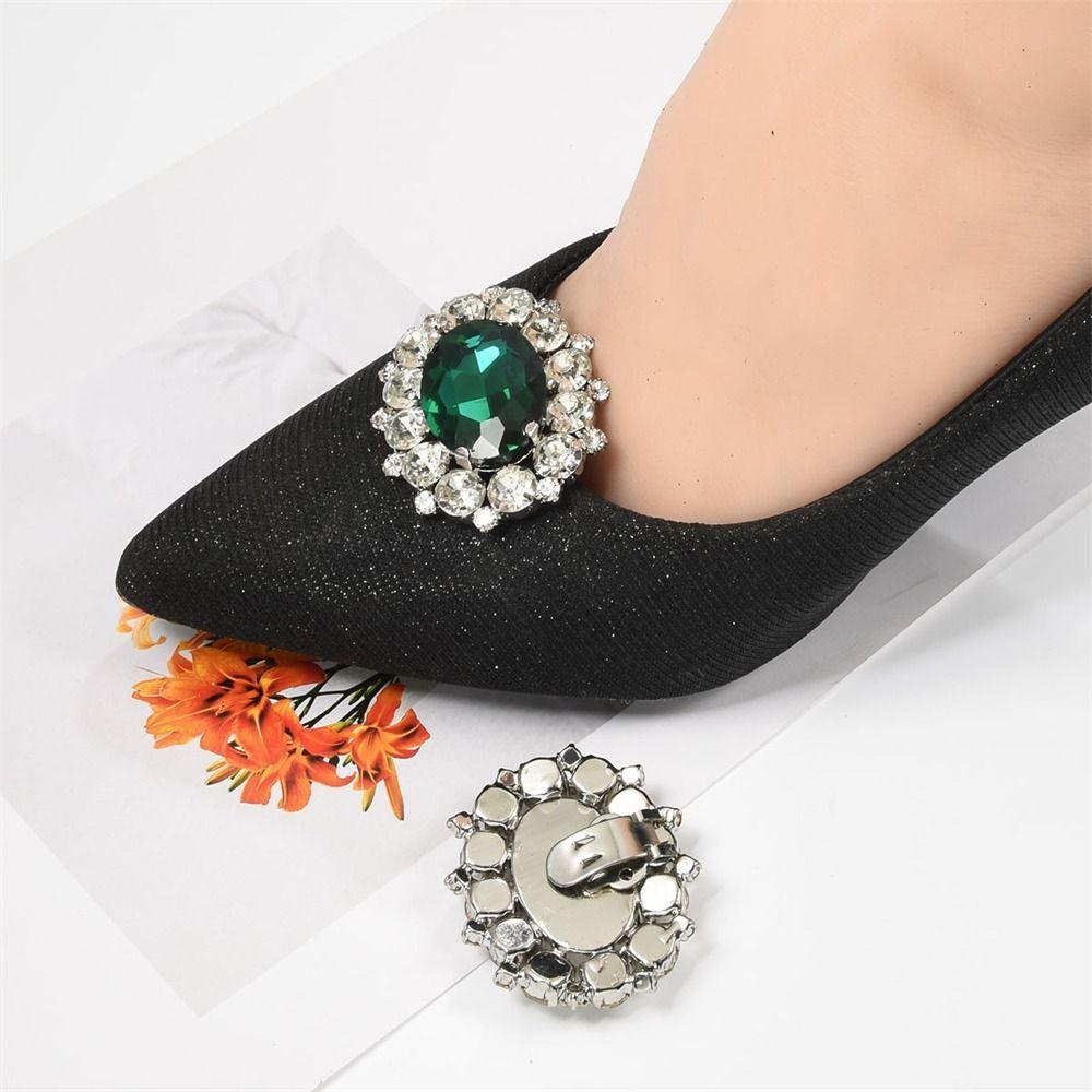 Fashion Shiny Metal Shoe Clips Rhinestones Crystal Charm Buckle Removable Bride Shoes Decoration High Heel