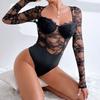 Summer Committee New Arrival Boutique Women's Clothing Low Cut U-Neck Long-Sleeved Perspective Sexy Hot Fashion Silm Fun Lace Jumpsuit