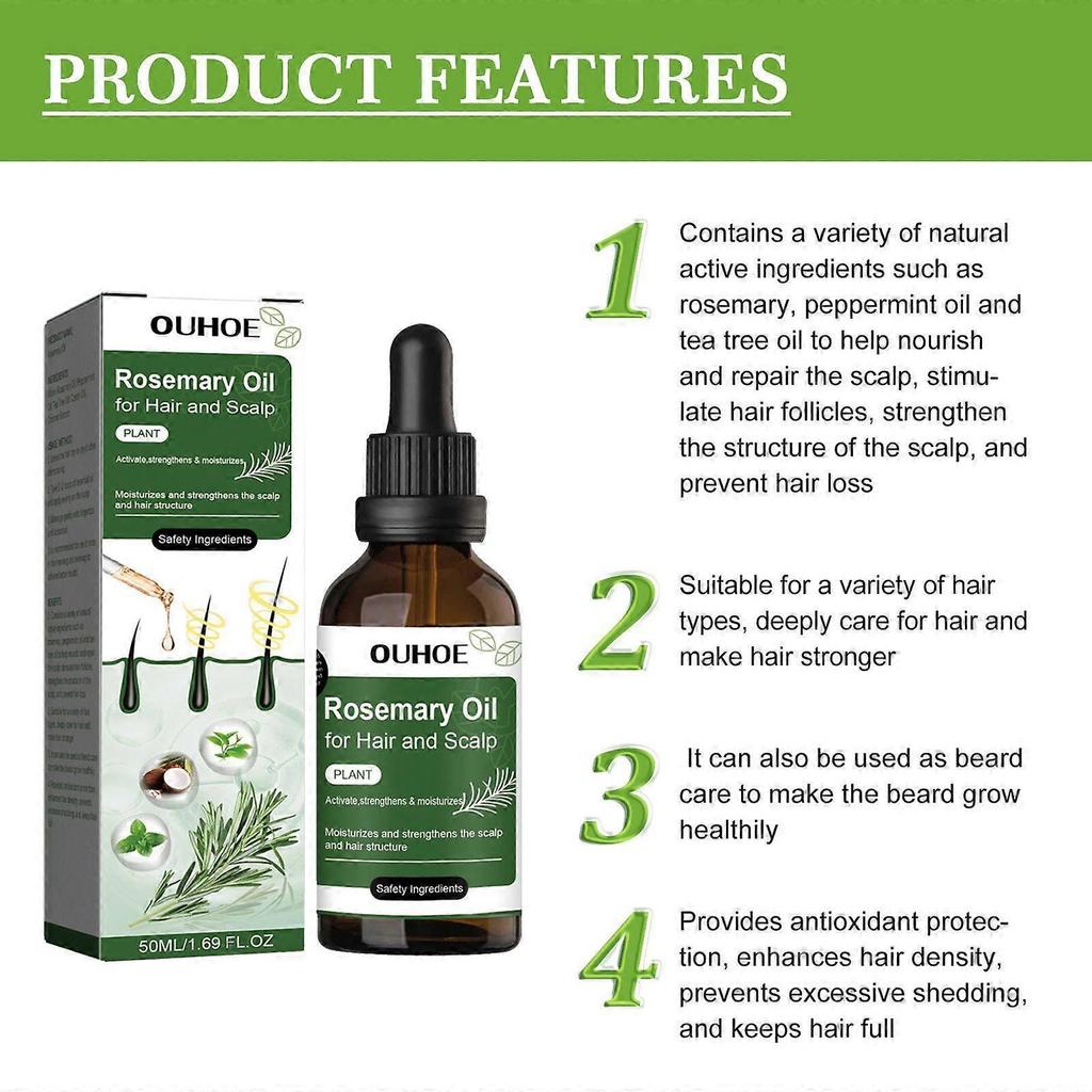 50ml Rosemary Castor Oil Hair Growth - Scalp Treatment for Hair Loss, Stimulating & Nourishing Hair Oil