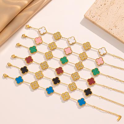 15mm Vysoce kvalitní náramek se čtyřlístkem a pěti květy pro ženy Módní 18K neblednoucí dámský náramek