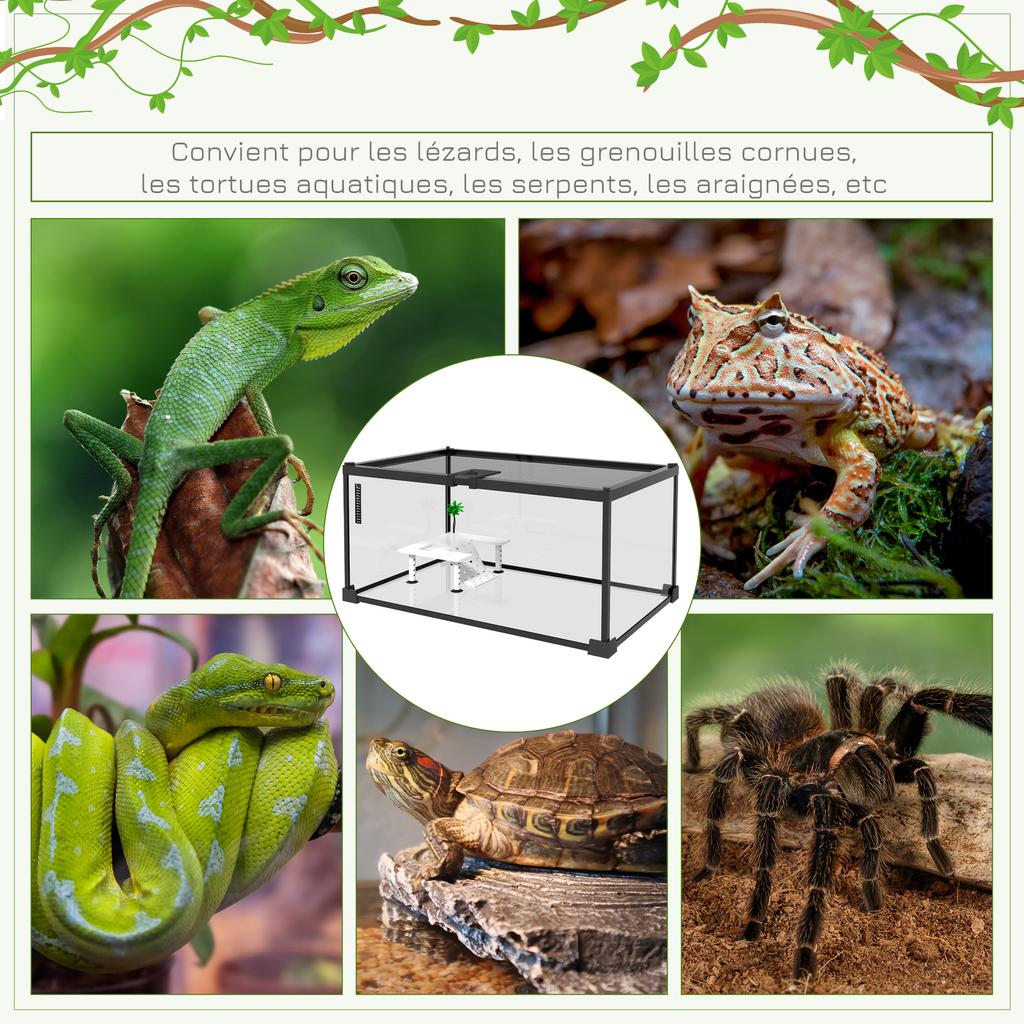 Reptile Box Reptile Breeding Box Transparent Terrarium Habitat Sliding Lid Wire Mesh