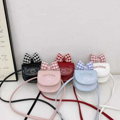 Einschultertasche - Niedliche karierte Schleife Baby-Umhängetasche - Modische einfarbige Kindertasche