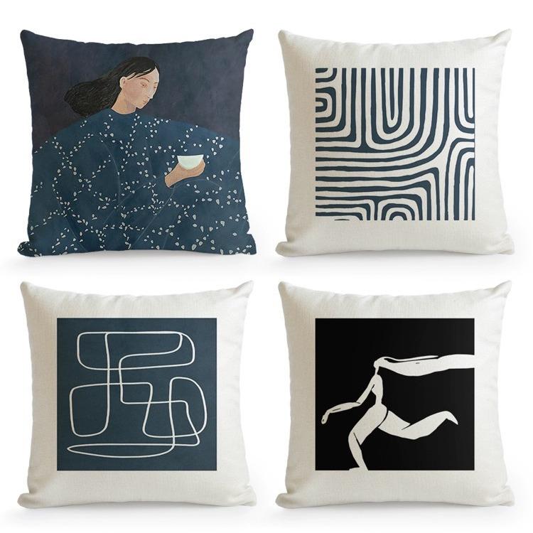 European Style Art Pillow Case Living Room Sofa Bedroom Backrest Cushion Nordic Abstract Simple Home Decoration Model Room