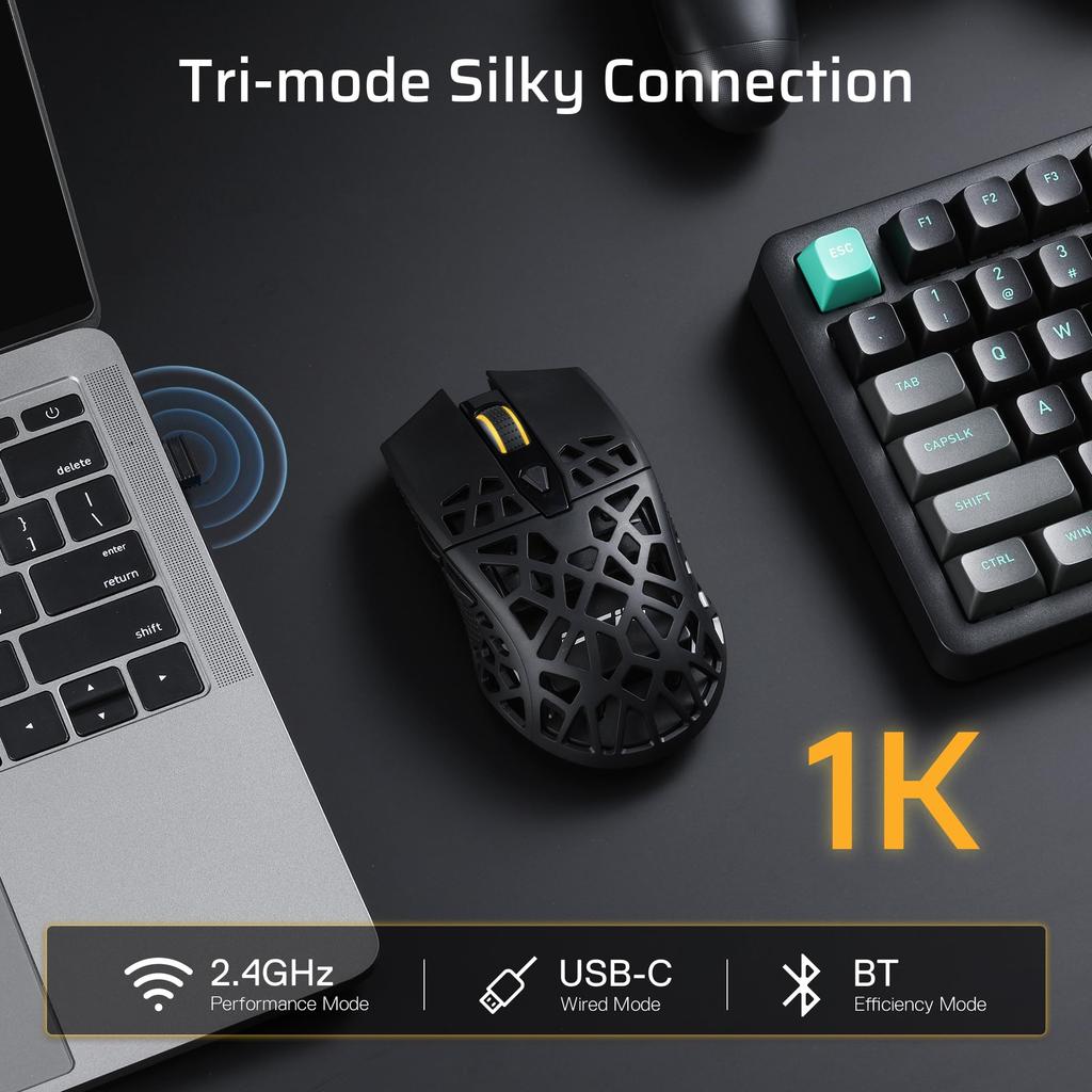 LTC GM023 Wireless Gaming 79g Honeycomb Ergonomic Gaming DPI 6 Programmable Professional Software Tri-Mode Mouse, Ultra-Lightweight Mouse, 6-Level