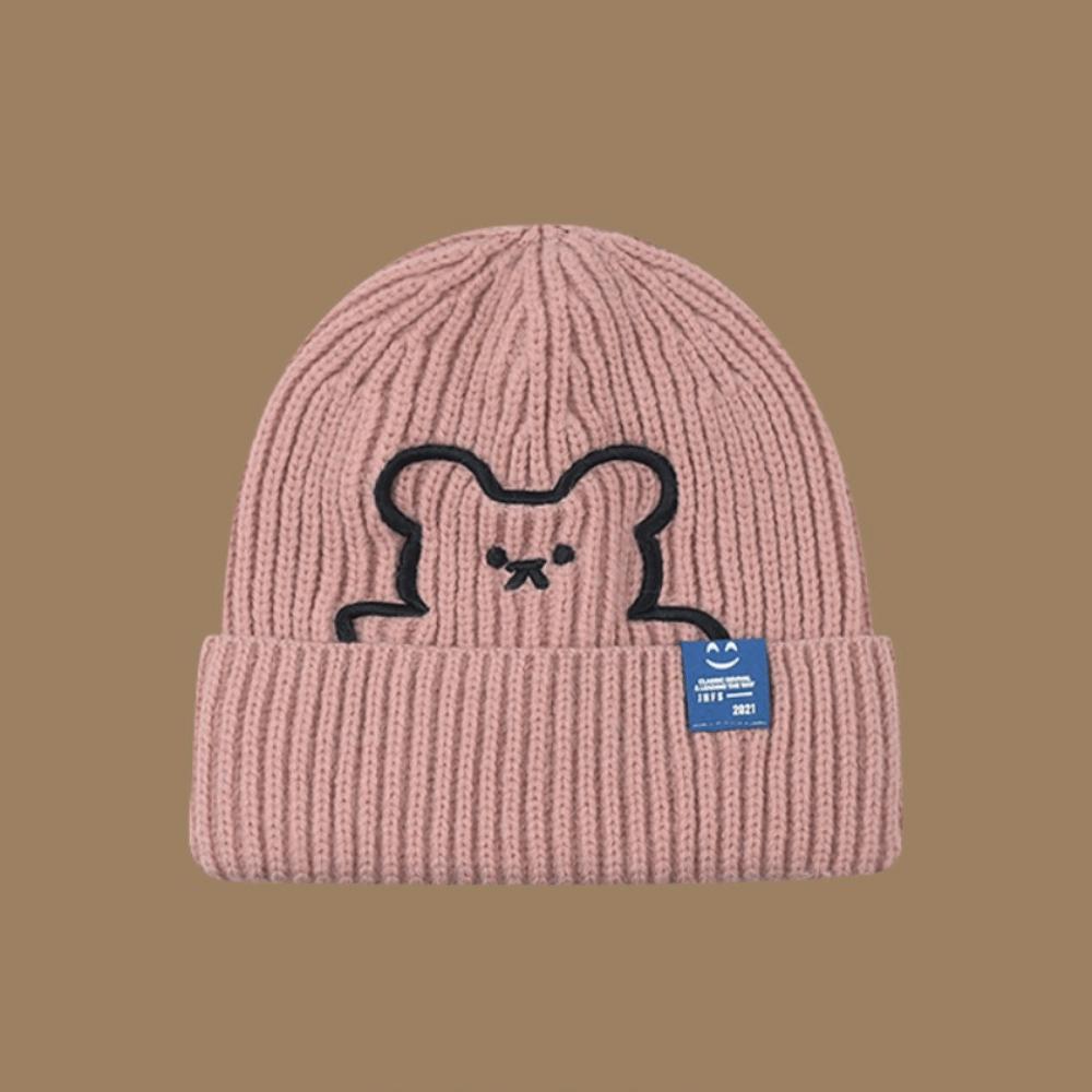 Girl All-match Stripe Winter Embroidered Bear Wool Hat Knitted Hat Women Beanies Korean Style Caps