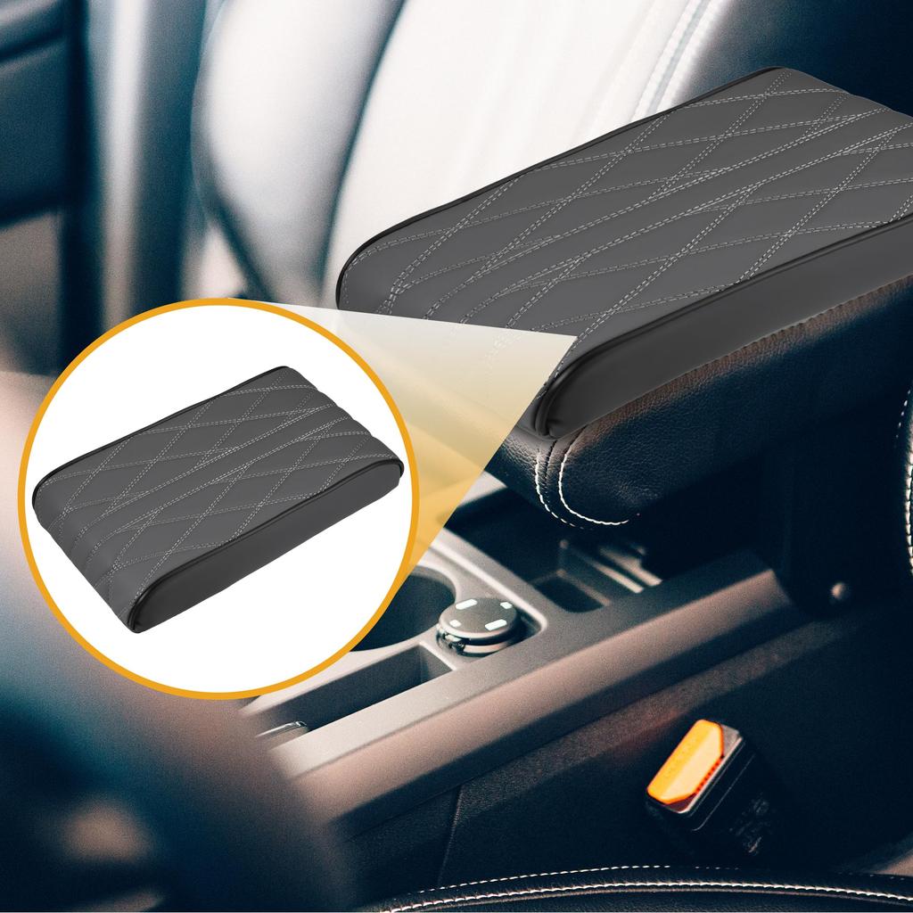 Partuto 31x16x5cm Universal Car Armrest Box Pad Car Armrest Booster Pad Waterproof Faux Leather Gray 1pc 12.20"x6.30"x1.97" - -