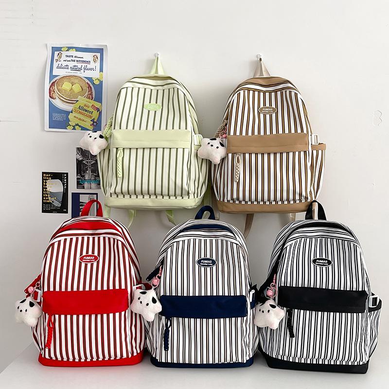 Striped Print Student Schoolbag Lightweight Commuter Backpack Girls Travel Bag