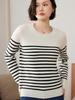 2025 Autumn/Winter Women's Color Block Stripe Cashmere Pullover Sweater - Round Neck, Long Sleeve Knitwear