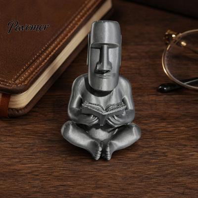 Sitting Moai Decor 3D Printed Reading Figurine Ornament, Cross-Legged Statue Desktop Creative Decoration, Sculpture, Unique Gift for Students