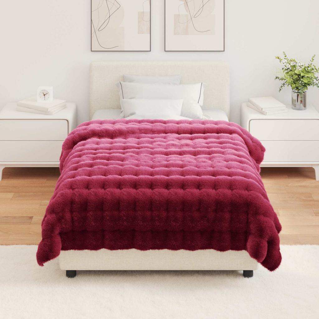 Non slip Artificial Rabbit Fur Blanket Olite Burgundy Red