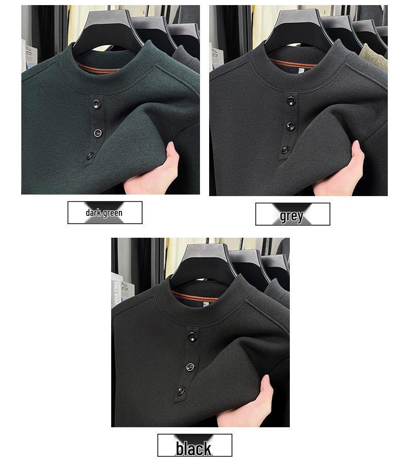Winter Plus Velvet Men's Long Sleeve Round Neck Solid Color Casual Hoodie