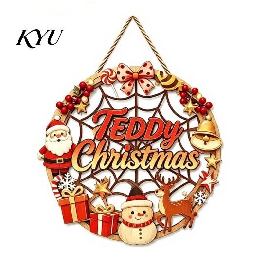 Decorative Holiday Signage Christmas Door Sign, Double Sided Hanging Wooden Plaque for Front Door, Window Ornament Rustic Wall Decoration Indoor
