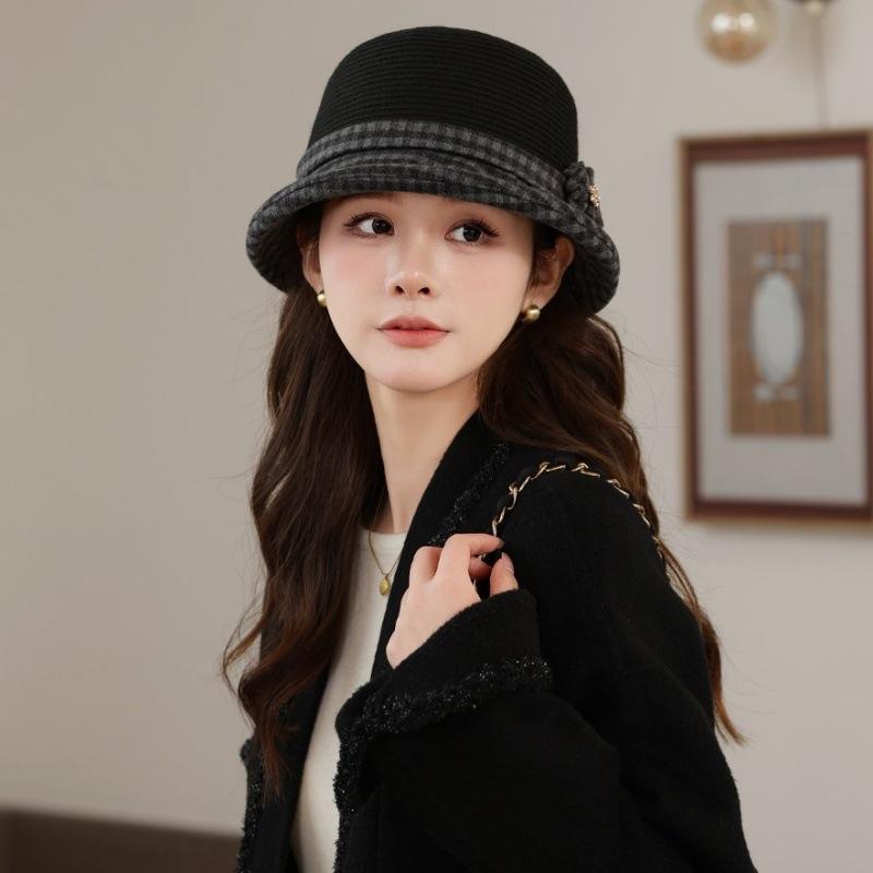 Wool Bucket Hat Women's Small Edge Autumn and Winter Thermal Hat Casual Basin Hat Knitted Ear Hat New Wool Hat