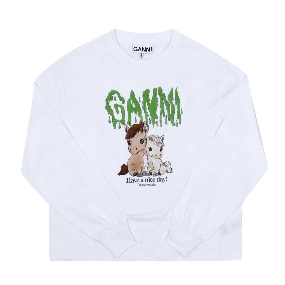 Ganni Women Long Sleeve T shirT Pony Logo A1050077 151 A1050077 151 (XS)