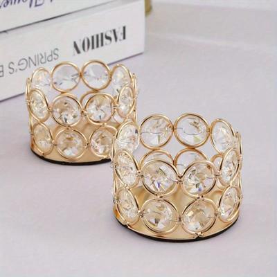 Crystal Tealight Candle Holders with Diamond Cylinder Design Finish for Wedding Centerpieces Table Decor Fireplace Candelabra