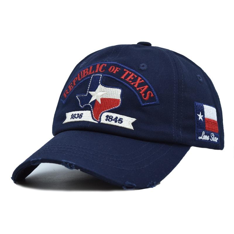 Embroidered Republic of Texas Baseball Cap, Hot Selling Design, Breathable Cotton Material, Adjustable Strap, Unisex for Men темно-синий