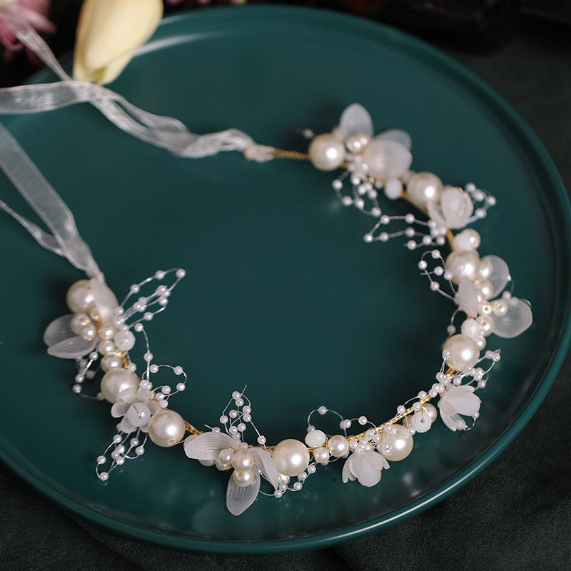 Pearls Headbands for Women Girls Bride Wedding Hairbands White Flower Tiaras and Crowns Korean Fashion Headdress Hair Jewelry