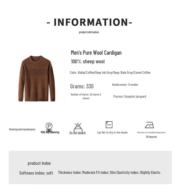 Hengyuanxiang Men's 100% Wool Round Neck Sweater