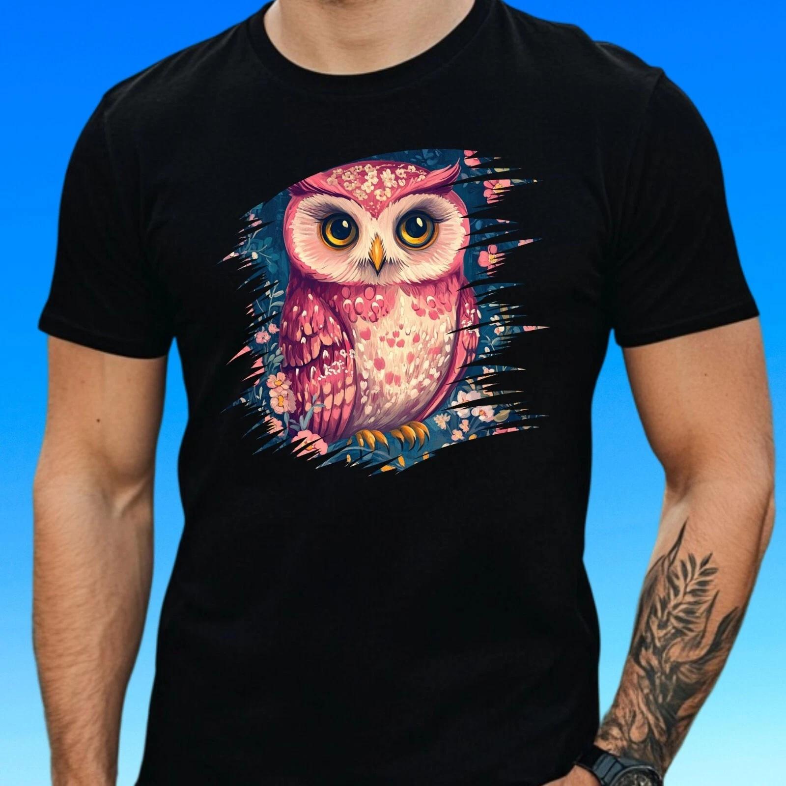 T-Shirt Herren Rosa Eule Motiv Baumwolle Größe S bis 5XL M