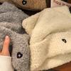 Cat Ears Warm Plush Knitted Beanies for Women Love Heart Embroidery Ear Warmer Cap Solid Color Windproof Pullover Hat Bonnet
