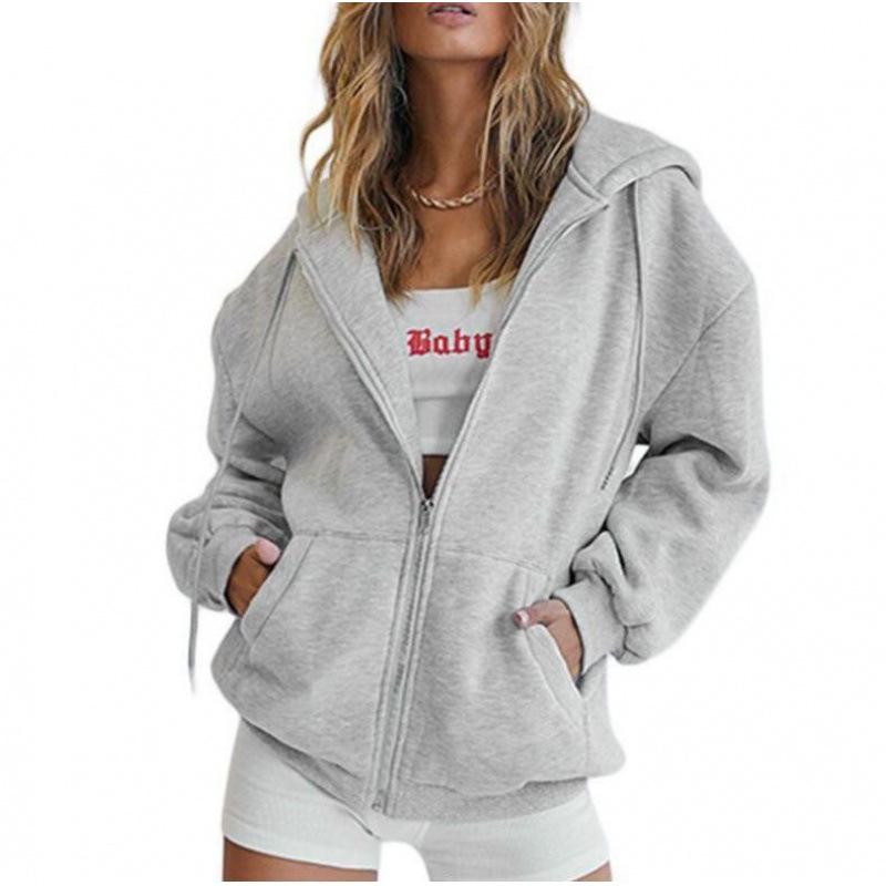 Women's Oversized Drawstring Zip Hoodie - Teen Girls' Autumn Casual Jacket Sweatshirt