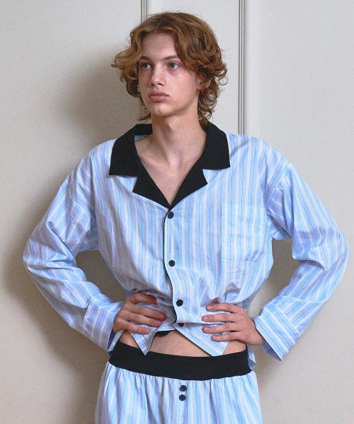 [VINAJ] Jenny Stripe Pajama Shirt (Baby Blue) [Shipped from Korea] 100% Authentic