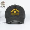 MLFO Men  Suitable for Boston Hockey Print Baseball Cap  Retro Washed Curved Brim Adjustable Cap with Raiders Lightweight Br