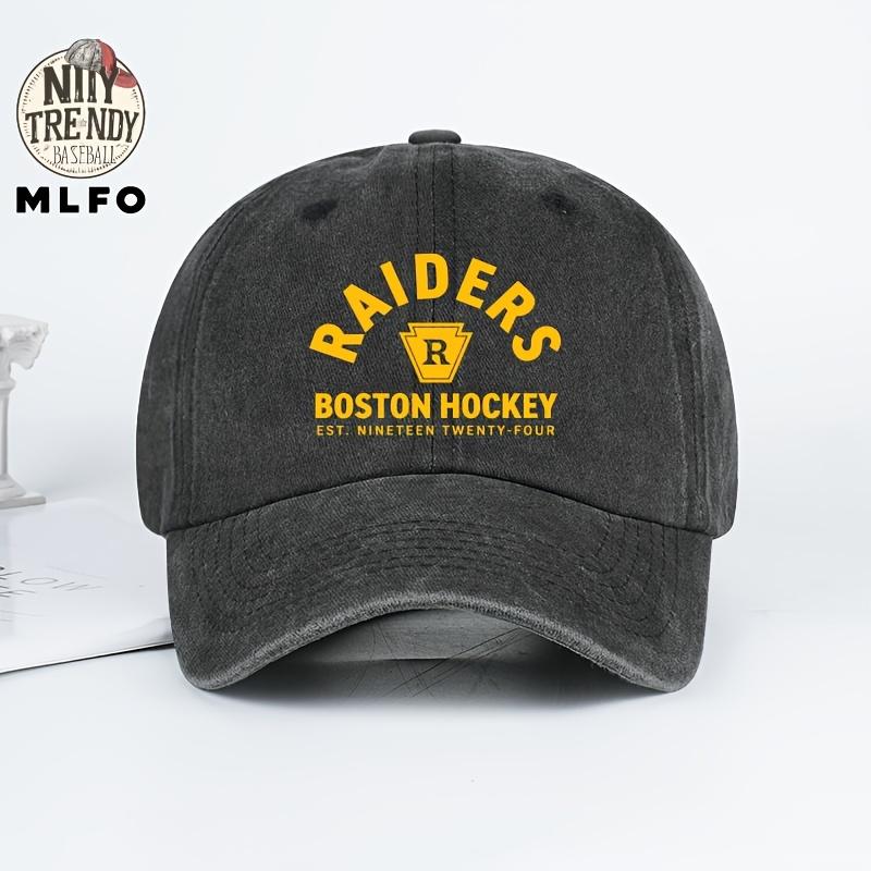 MLFO Men Suitable for Boston Hockey Print Baseball Cap Retro Washed Curved Brim Adjustable Cap with Raiders Lightweight Br
